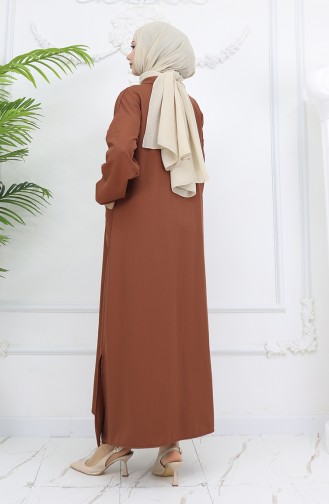 Double Kumaş Uzun Tunik Pantolon İkili Takım 0034-01 Kahverengi