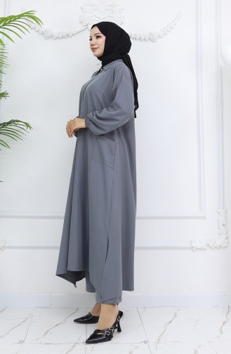 Double Kumaş Uzun Tunik Pantolon İkili Takım 0034-02 Gri