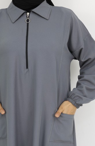 Double Kumaş Uzun Tunik Pantolon İkili Takım 0034-02 Gri