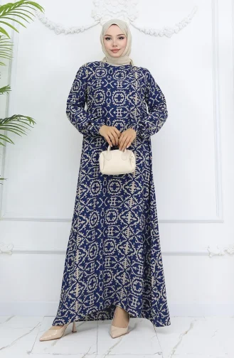 Viscose Stof Patroon Jurk 0036-03 Marineblauw 0036-03