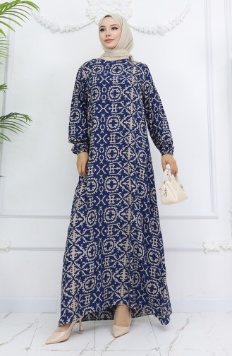 Navy Blue Hijab Dress 0036-03