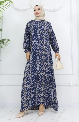 Viscose Stof Patroon Jurk 0036-03 Marineblauw 0036-03