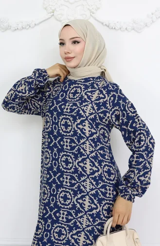 Viscose Stof Patroon Jurk 0036-03 Marineblauw 0036-03