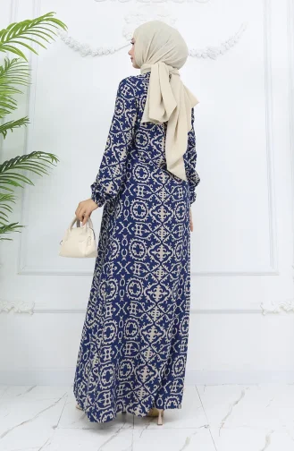 Viscose Stof Patroon Jurk 0036-03 Marineblauw 0036-03