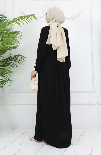 Kolu Lastikli Taşlı Fermuarlı Ferace 6129-01 Siyah