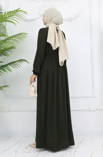 Kolu Lastikli Taşlı Fermuarlı Ferace 6129-02 Haki