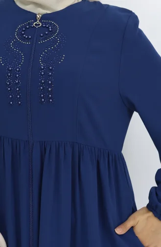 Kolu Lastikli Taşlı Fermuarlı Ferace 6129-03 İndigo
