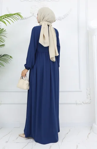 Kolu Lastikli Taşlı Fermuarlı Ferace 6129-03 İndigo