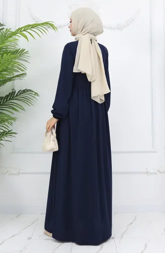 Kolu Lastikli Taşlı Fermuarlı Ferace 6129-04 Lacivert