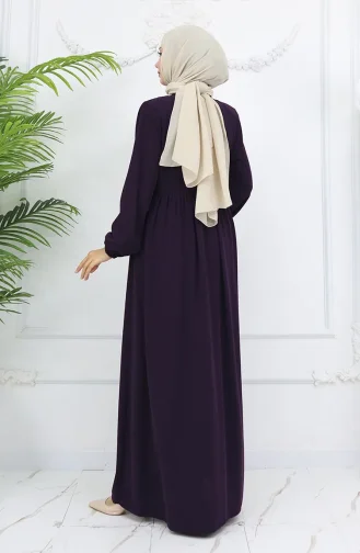 Kolu Lastikli Taşlı Fermuarlı Ferace 6129-06 Mürdüm