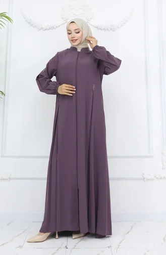 Abaya Zippée à Boutons Et Détails 6203-01 Rose Poudré 6203-01