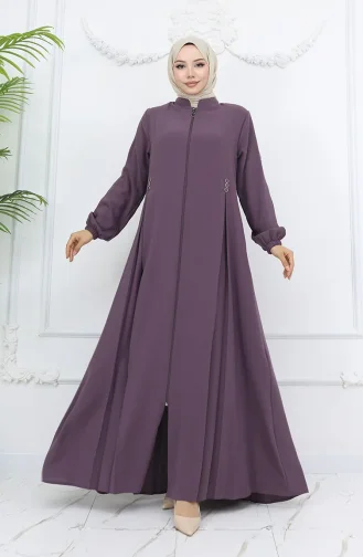 Abaya Zippée à Boutons Et Détails 6203-01 Rose Poudré 6203-01