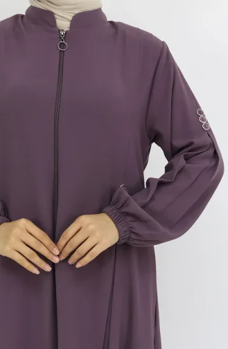 Abaya Zippée à Boutons Et Détails 6203-01 Rose Poudré 6203-01
