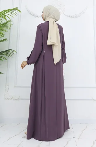 Abaya Zippée à Boutons Et Détails 6203-01 Rose Poudré 6203-01