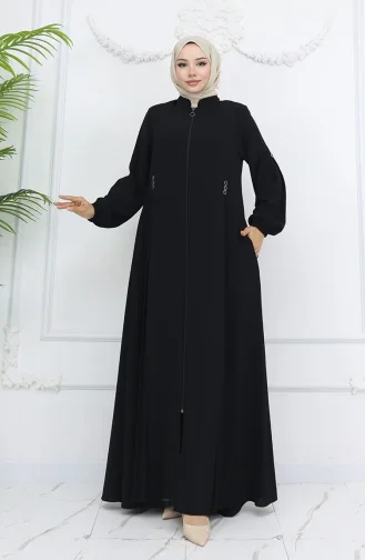 Düğme Detaylı Fermuarlı Ferace 6203-02 Siyah