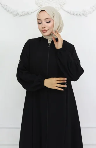 Düğme Detaylı Fermuarlı Ferace 6203-02 Siyah