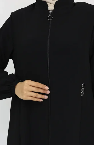 Düğme Detaylı Fermuarlı Ferace 6203-02 Siyah