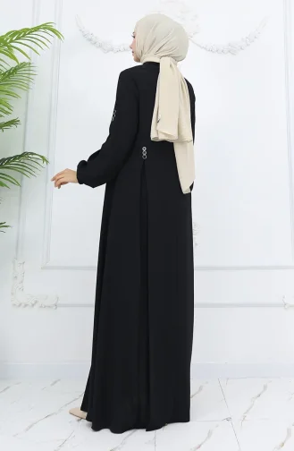 Düğme Detaylı Fermuarlı Ferace 6203-02 Siyah
