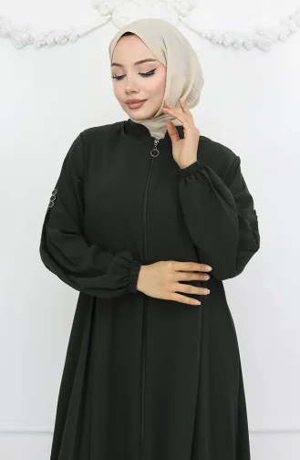 Abaya Zippée à Boutons Et Détails 6203-03 Kaki 6203-03