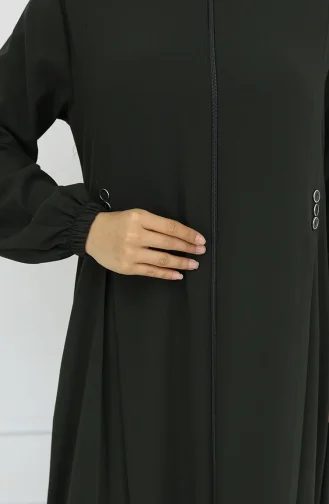 Abaya Zippée à Boutons Et Détails 6203-03 Kaki 6203-03