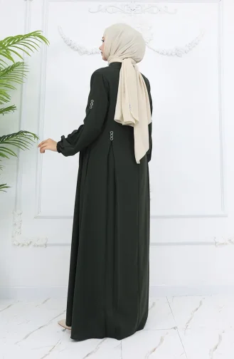 Abaya Zippée à Boutons Et Détails 6203-03 Kaki 6203-03