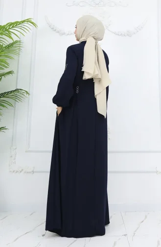 Abaya Zippée à Boutons Et Détails 6203-04 Bleu Marine 6203-04