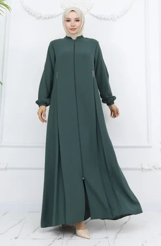 Button Detailed Zippered Abaya 6203-05 Aqua Green 6203-05