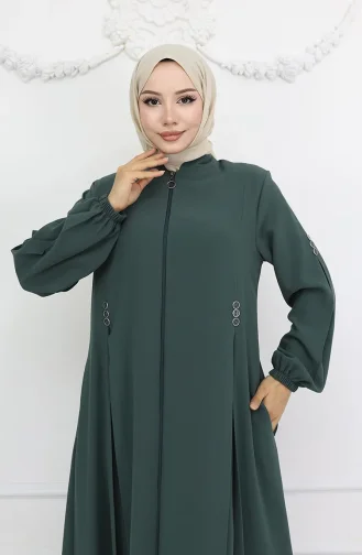 Button Detailed Zippered Abaya 6203-05 Aqua Green 6203-05