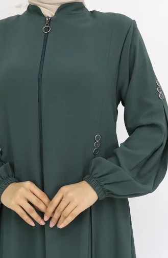 Button Detailed Zippered Abaya 6203-05 Aqua Green 6203-05