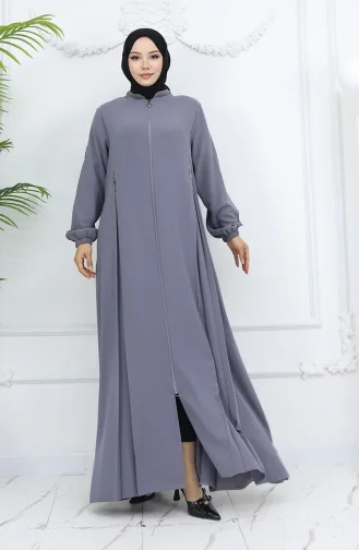 Düğme Detaylı Fermuarlı Ferace 6203-06 Gri