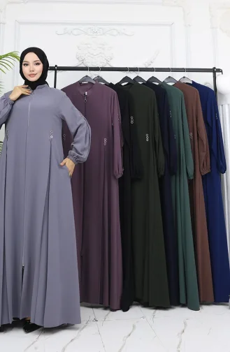 Düğme Detaylı Fermuarlı Ferace 6203-06 Gri