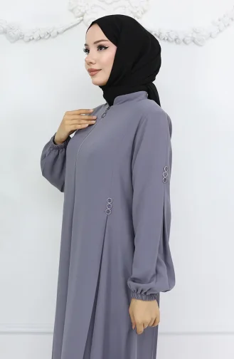 Düğme Detaylı Fermuarlı Ferace 6203-06 Gri