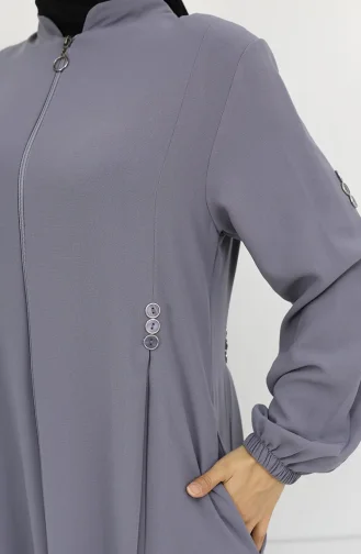 Düğme Detaylı Fermuarlı Ferace 6203-06 Gri