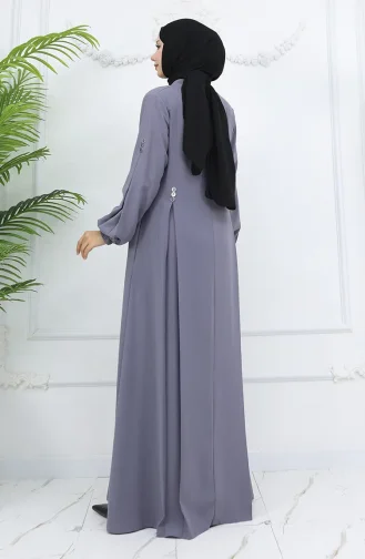 Düğme Detaylı Fermuarlı Ferace 6203-06 Gri