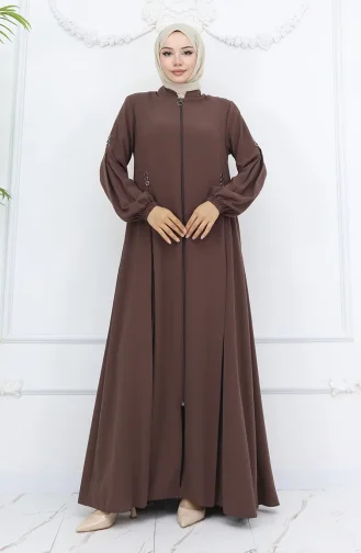 Abaya Mit Knopfdetail Und Reißverschluss 6203-07 Nerz 6203-07
