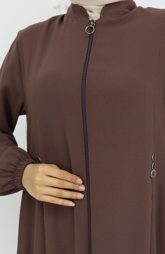 Düğme Detaylı Fermuarlı Ferace 6203-07 Vizon