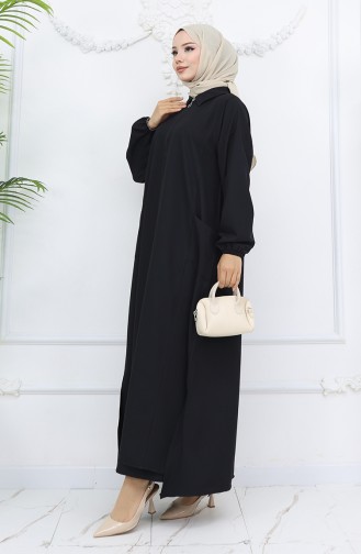 Double Kumaş Uzun Tunik Pantolon İkili Takım 0034-04 Siyah