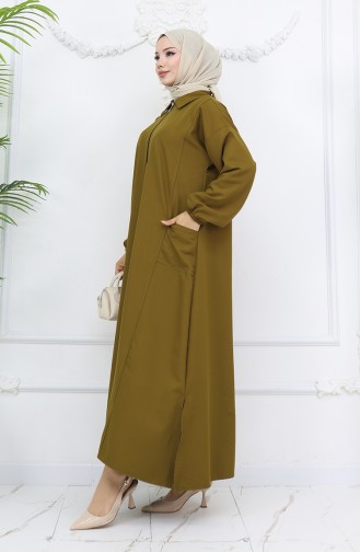 Double Kumaş Uzun Tunik Pantolon İkili Takım 0034-05 Yağ Yeşili