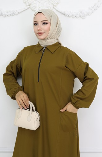Double Kumaş Uzun Tunik Pantolon İkili Takım 0034-05 Yağ Yeşili
