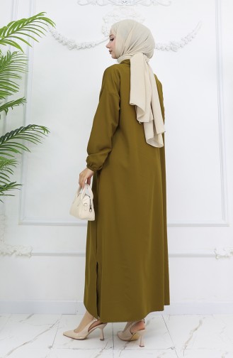 Double Kumaş Uzun Tunik Pantolon İkili Takım 0034-05 Yağ Yeşili