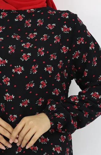 Viskon Kumaş Desenli Elbise 0035-02 Siyah