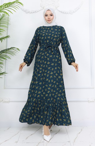 Robe Hijab Pétrole 0035-04