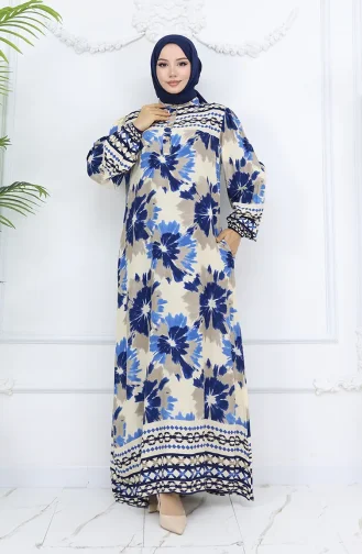 Viskon Kumaş Desenli Düğmeli Elbise 2001-02 Saks Vizon