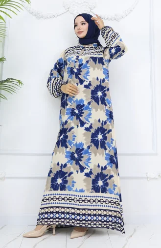 Viskon Kumaş Desenli Düğmeli Elbise 2001-02 Saks Vizon