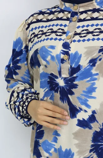 Viskon Kumaş Desenli Düğmeli Elbise 2001-02 Saks Vizon