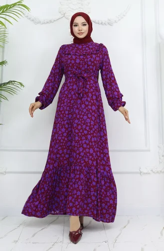 فستان من قماش الفيسكوز المكشكش 2003-2001 أحمر كلاريت 2003-01