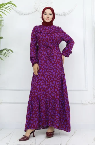 فستان من قماش الفيسكوز المكشكش 2003-2001 أحمر كلاريت 2003-01