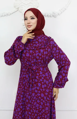 فستان من قماش الفيسكوز المكشكش 2003-2001 أحمر كلاريت 2003-01