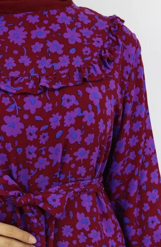 فستان من قماش الفيسكوز المكشكش 2003-2001 أحمر كلاريت 2003-01