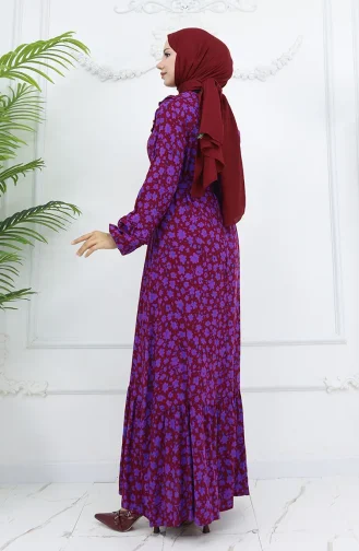 فستان من قماش الفيسكوز المكشكش 2003-2001 أحمر كلاريت 2003-01